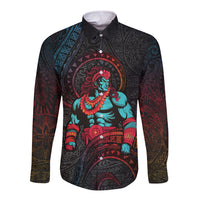 Hawaiian Demigod Maui Long Sleeve Button Shirt Polynesian Mythology LT05 Unisex Black - Polynesian Pride