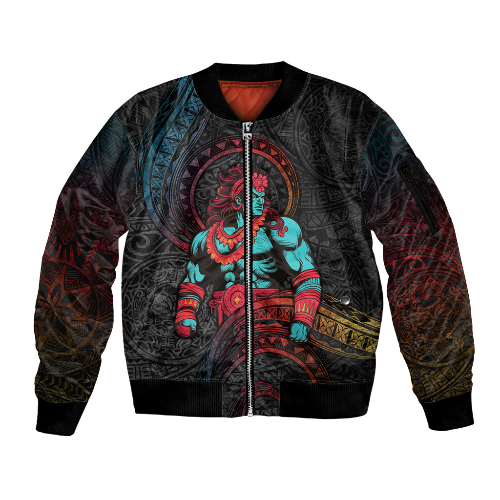 Hawaiian Demigod Maui Sleeve Zip Bomber Jacket Polynesian Mythology LT05 Unisex Black - Polynesian Pride