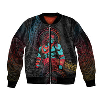 Hawaiian Demigod Maui Sleeve Zip Bomber Jacket Polynesian Mythology LT05 Unisex Black - Polynesian Pride