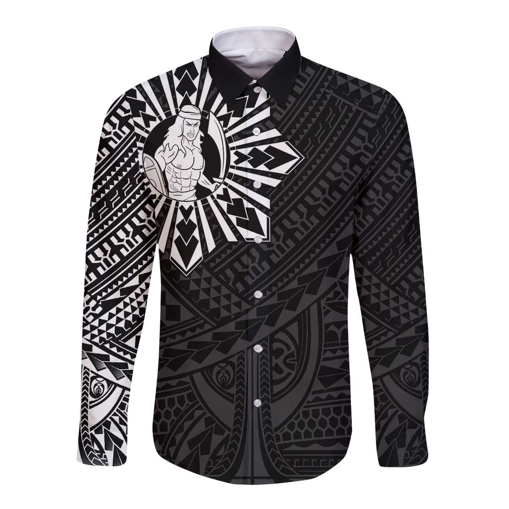 Philippines Tribal Long Sleeve Button Shirt King Lapu Lapu Black Version