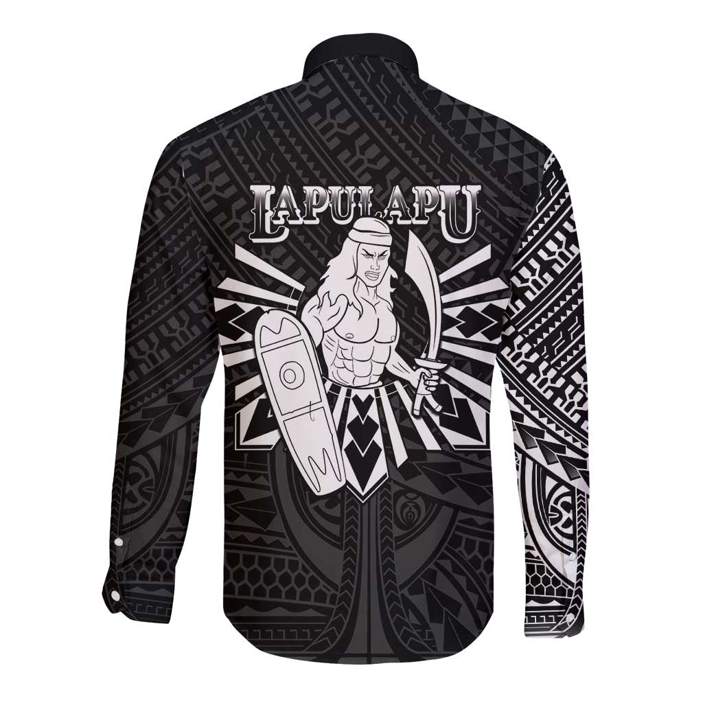 Philippines Tribal Long Sleeve Button Shirt King Lapu Lapu Black Version