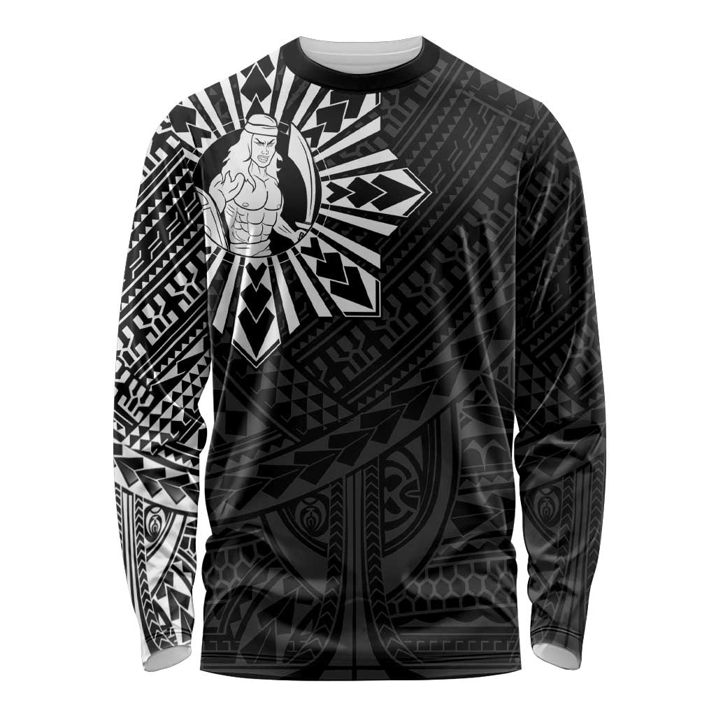 Philippines Tribal Long Sleeve Shirt King Lapu Lapu Black Version