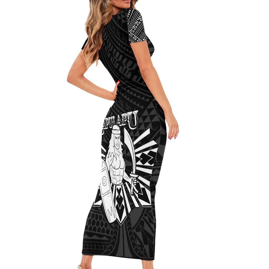 Philippines Tribal Short Sleeve Bodycon Dress King Lapu Lapu Black Version