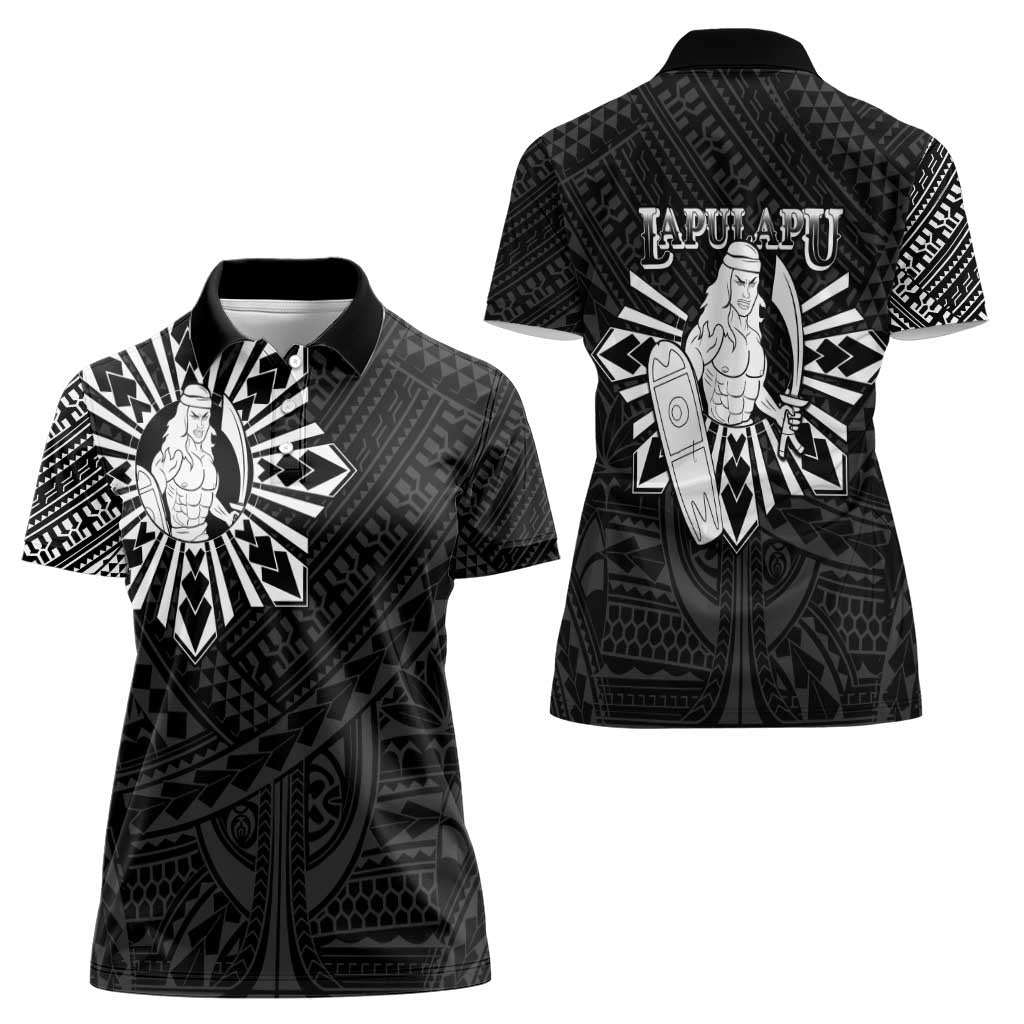Philippines Tribal Women Polo Shirt King Lapu Lapu Black Version