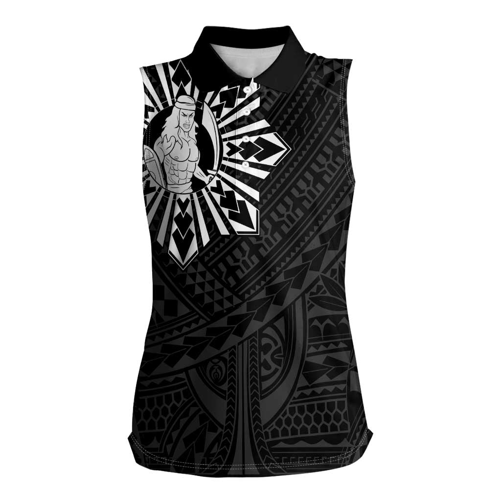 Philippines Tribal Women Sleeveless Polo Shirt King Lapu Lapu Black Version