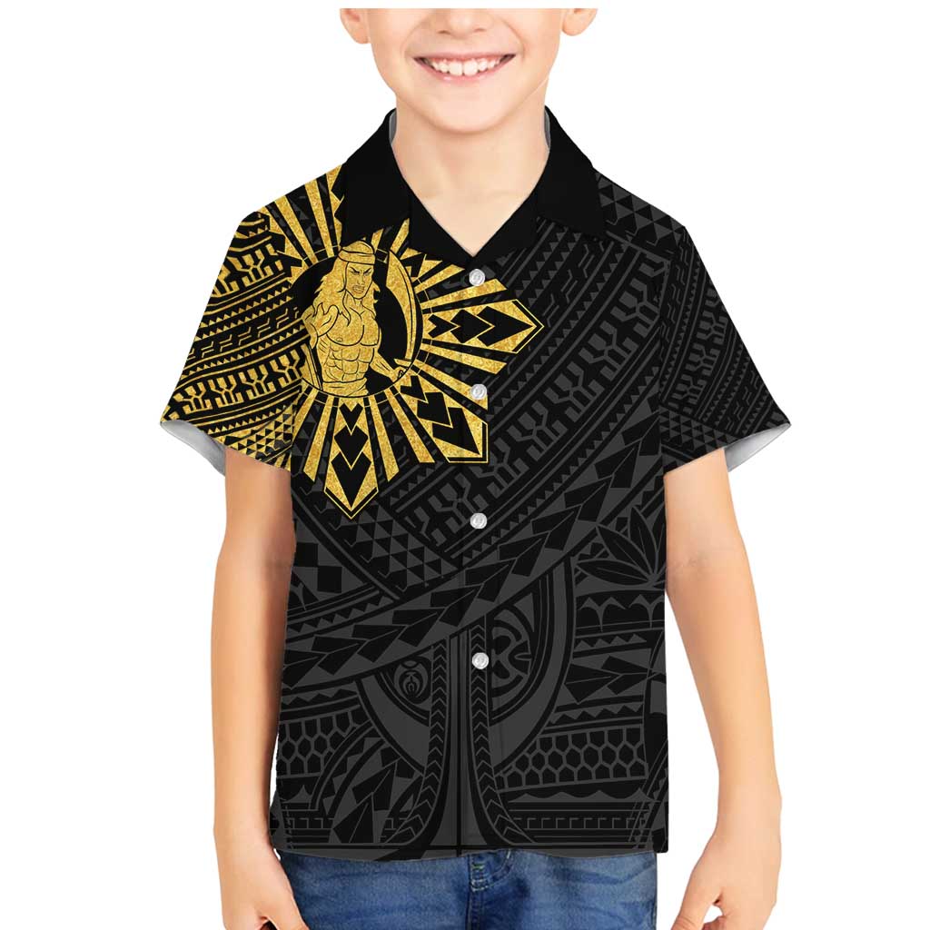 Philippines Tribal Family Matching Mermaid Dress and Hawaiian Shirt King Lapu Lapu Gold Version