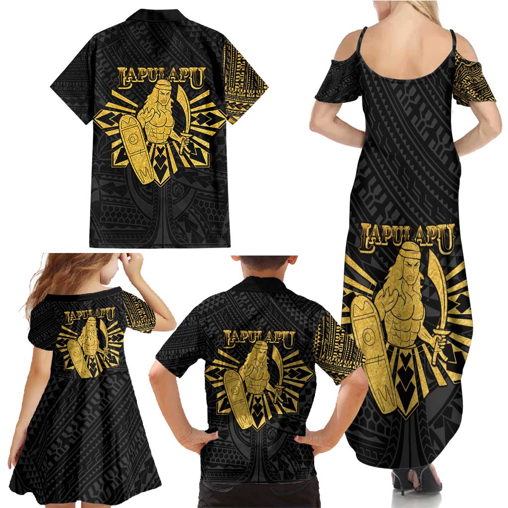 Philippines Tribal Family Matching Summer Maxi Dress and Hawaiian Shirt King Lapu Lapu Gold Version