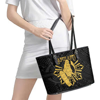 Philippines Tribal Leather Tote Bag King Lapu Lapu Gold Version