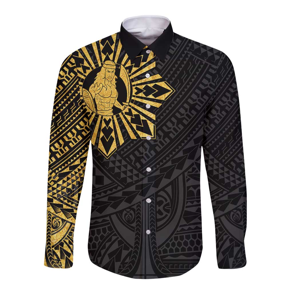 Philippines Tribal Long Sleeve Button Shirt King Lapu Lapu Gold Version