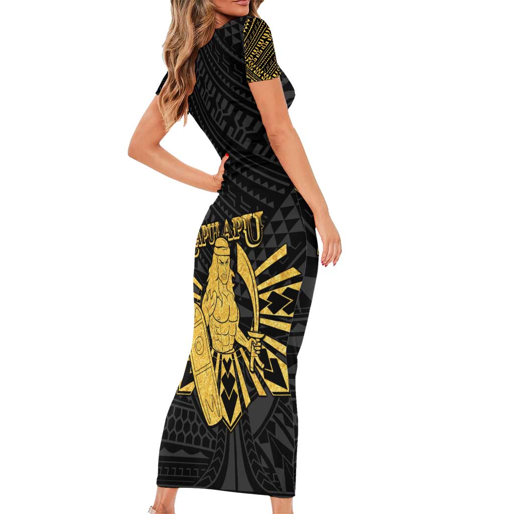 Philippines Tribal Short Sleeve Bodycon Dress King Lapu Lapu Gold Version