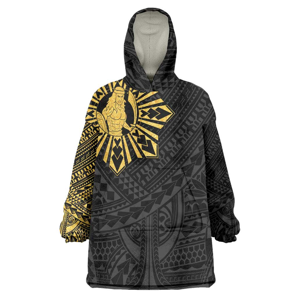 Philippines Tribal Wearable Blanket Hoodie King Lapu Lapu Gold Version