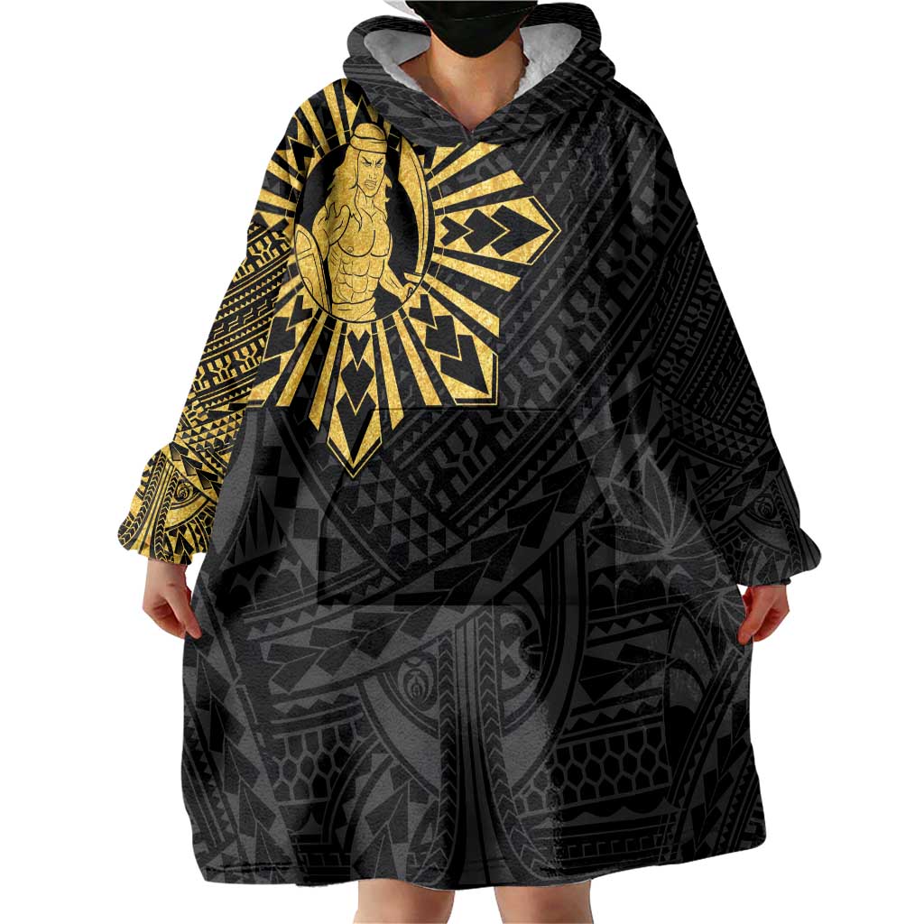 Philippines Tribal Wearable Blanket Hoodie King Lapu Lapu Gold Version