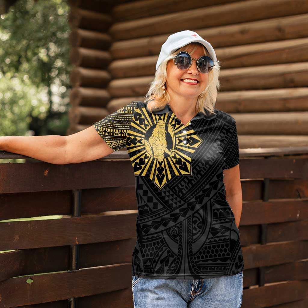 Philippines Tribal Women Polo Shirt King Lapu Lapu Gold Version
