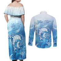 Mother's Love Is Deeper Than Ocean Couples Matching Off Shoulder Maxi Dress and Long Sleeve Button Shirt Polynesian Style