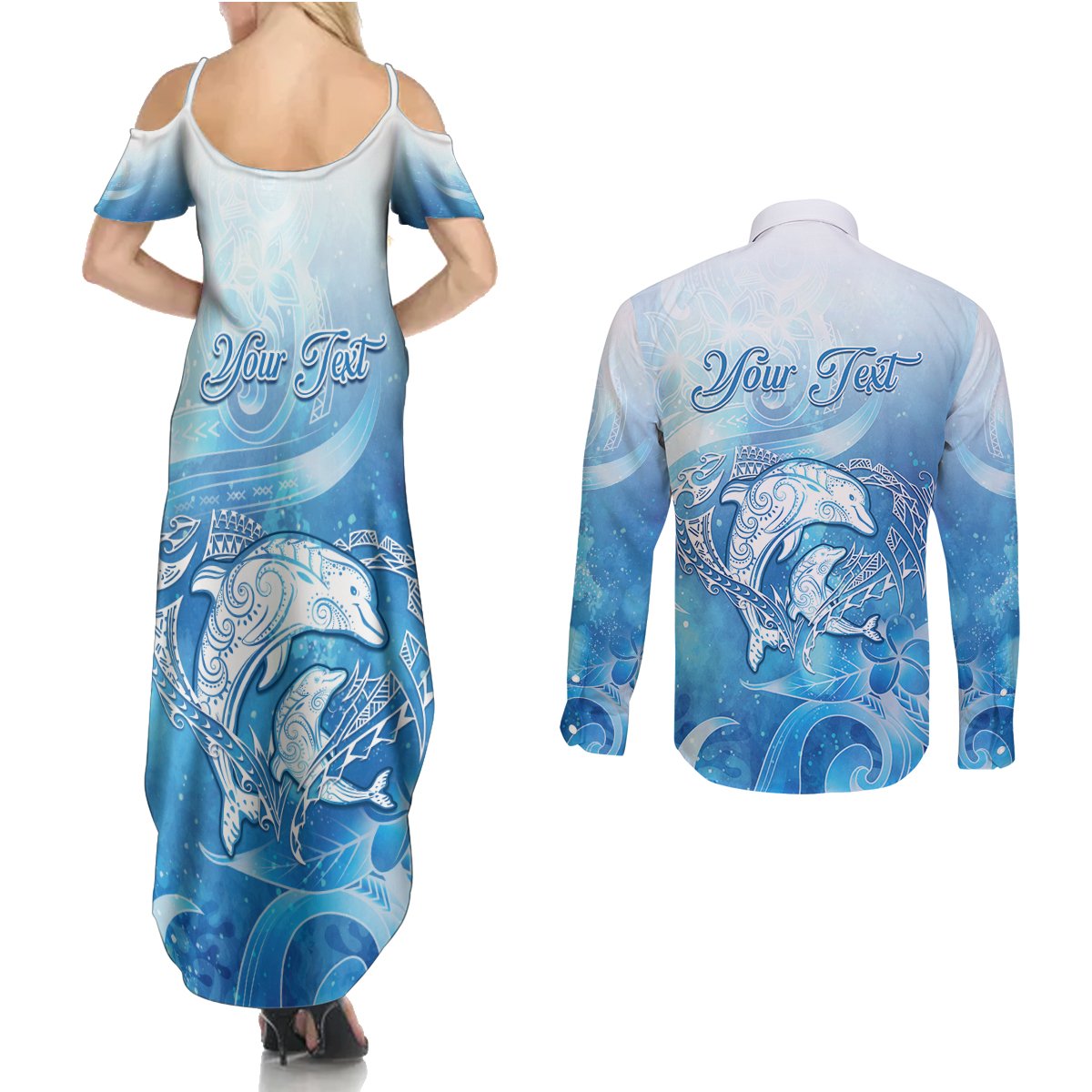 Mother's Love Is Deeper Than Ocean Couples Matching Summer Maxi Dress and Long Sleeve Button Shirt Polynesian Style