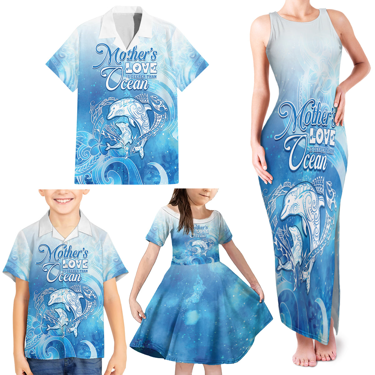 Mother's Love Is Deeper Than Ocean Family Matching Tank Maxi Dress and Hawaiian Shirt Polynesian Style
