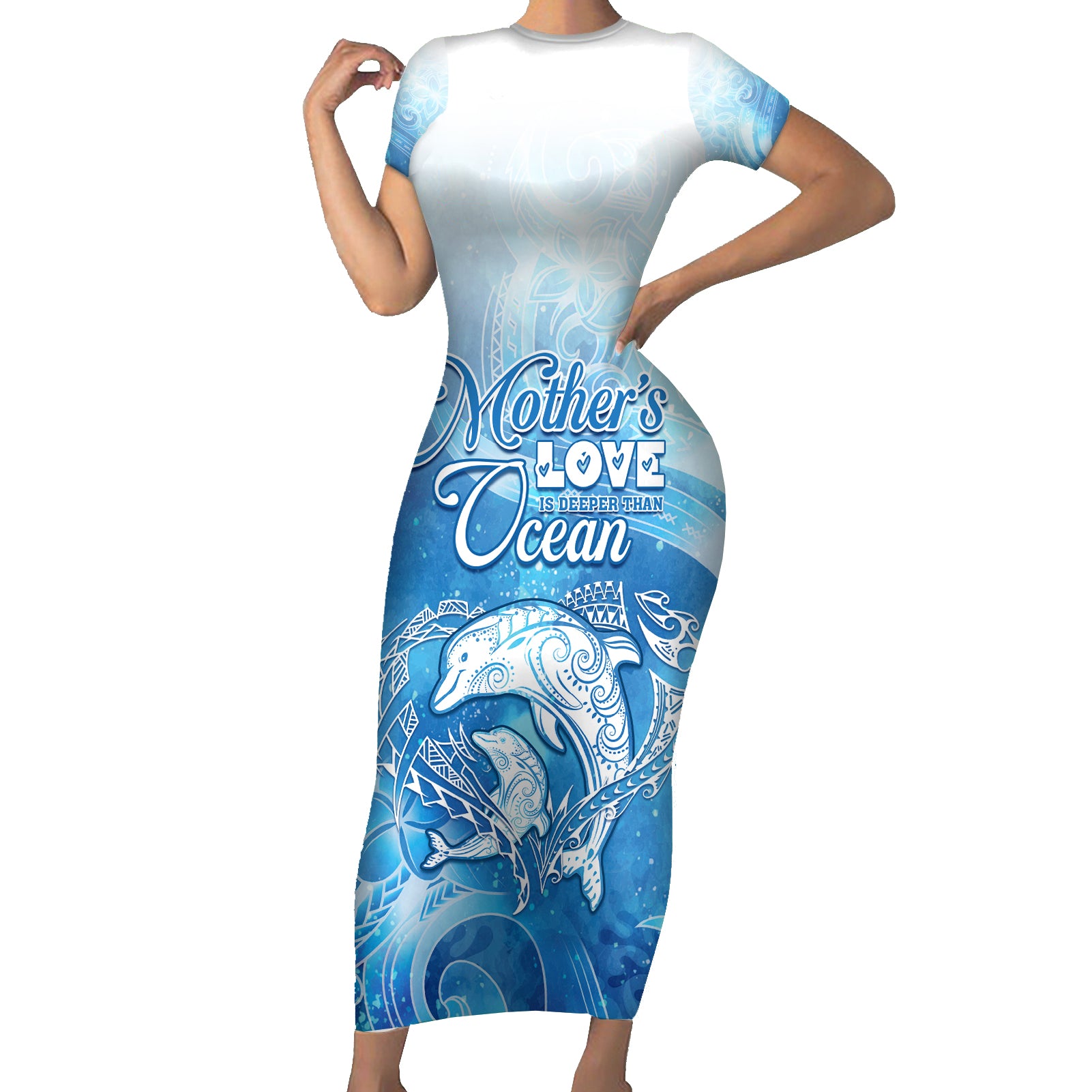 Mother's Love Is Deeper Than Ocean Short Sleeve Bodycon Dress Polynesian Style