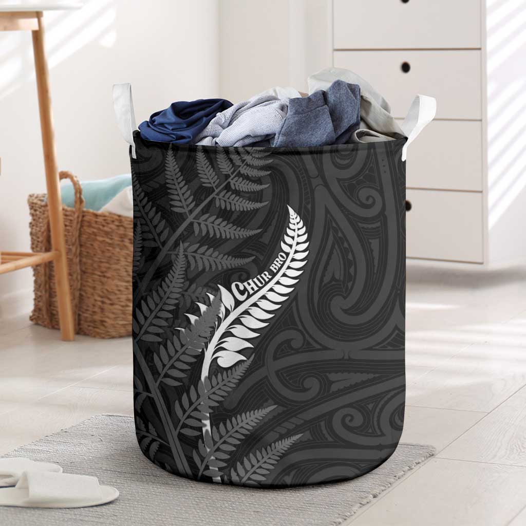 New Zealand Chur Bro Laundry Basket Maori Koru With Silver Fern LT05 Black - Polynesian Pride