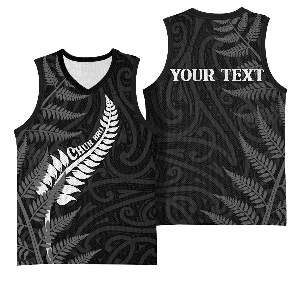 Personalised New Zealand Chur Bro Basketball Jersey Maori Koru With Silver Fern LT05 - Polynesian Pride