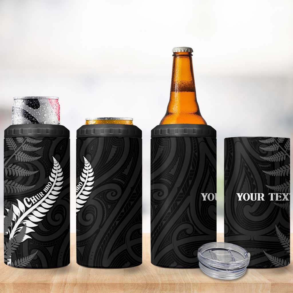 Personalised New Zealand Chur Bro 4 in 1 Can Cooler Tumbler Maori Koru With Silver Fern LT05 - Polynesian Pride