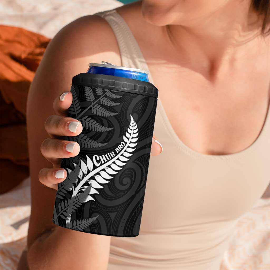 Personalised New Zealand Chur Bro 4 in 1 Can Cooler Tumbler Maori Koru With Silver Fern LT05 - Polynesian Pride