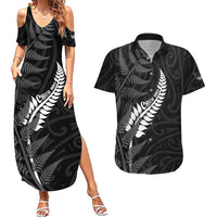 Personalised New Zealand Chur Bro Couples Matching Summer Maxi Dress and Hawaiian Shirt Maori Koru With Silver Fern