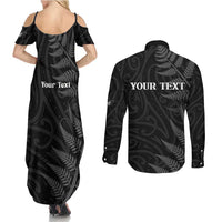 Personalised New Zealand Chur Bro Couples Matching Summer Maxi Dress and Long Sleeve Button Shirt Maori Koru With Silver Fern LT05 - Polynesian Pride