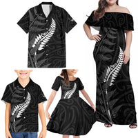 Personalised New Zealand Chur Bro Family Matching Off Shoulder Maxi Dress and Hawaiian Shirt Maori Koru With Silver Fern LT05 - Polynesian Pride