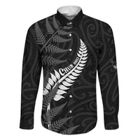 Personalised New Zealand Chur Bro Family Matching Summer Maxi Dress and Hawaiian Shirt Maori Koru With Silver Fern LT05 Dad's Shirt - Long Sleeve Black - Polynesian Pride