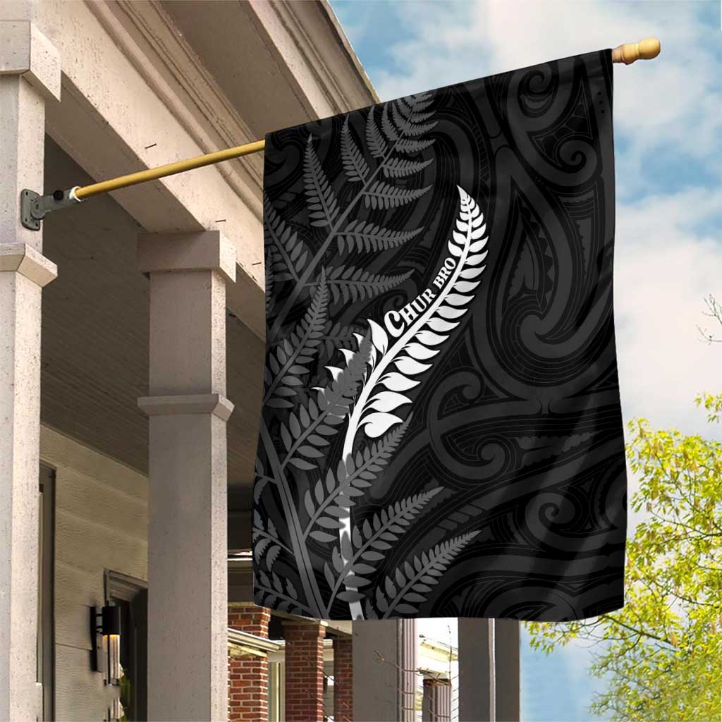 New Zealand Chur Bro Garden Flag Maori Koru With Silver Fern LT05 House Flag Black - Polynesian Pride