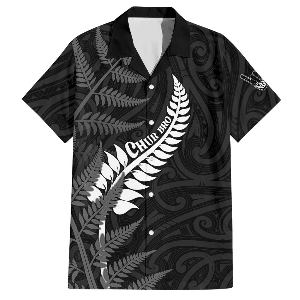 Personalised New Zealand Chur Bro Hawaiian Shirt Maori Koru With Silver Fern LT05 Black - Polynesian Pride