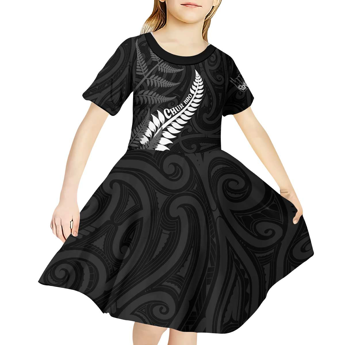 Personalised New Zealand Chur Bro Kid Short Sleeve Dress Maori Koru With Silver Fern LT05 - Polynesian Pride