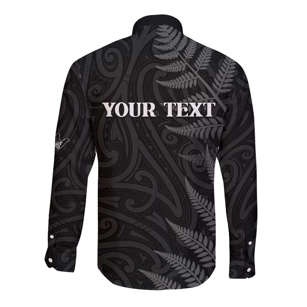 Personalised New Zealand Chur Bro Long Sleeve Button Shirt Maori Koru With Silver Fern