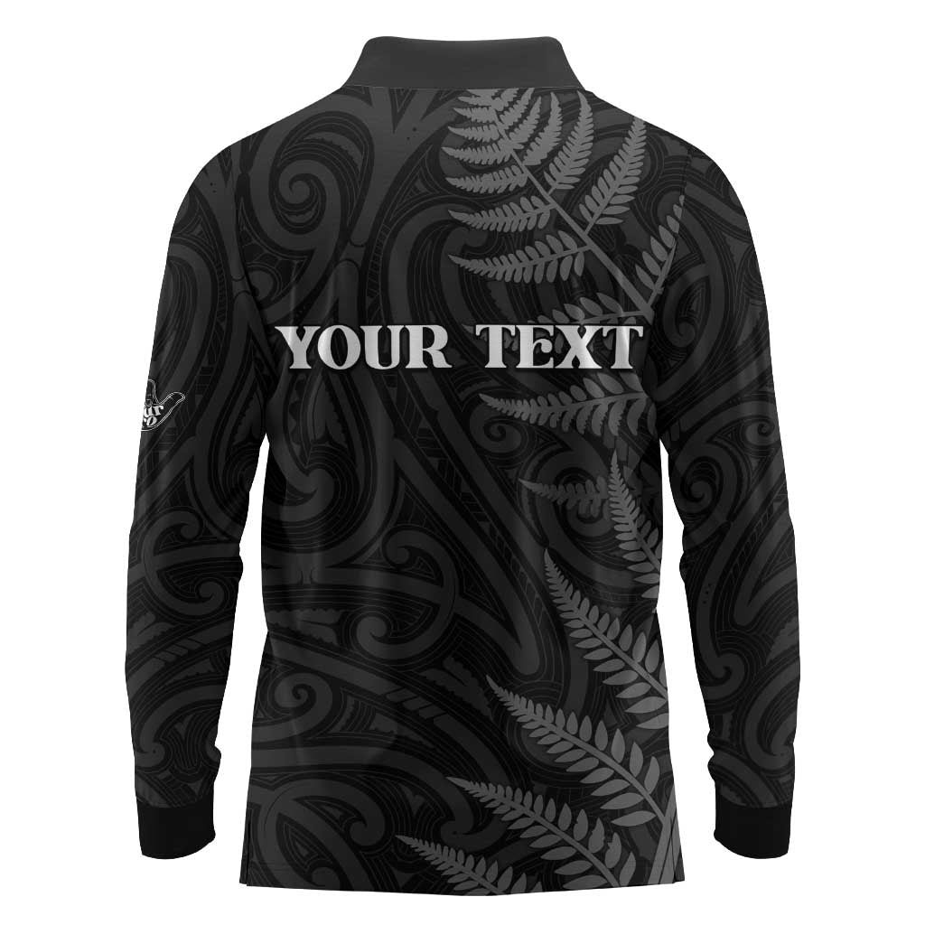Personalised New Zealand Chur Bro Long Sleeve Polo Shirt Maori Koru With Silver Fern LT05 - Polynesian Pride