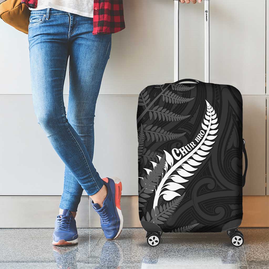 New Zealand Chur Bro Luggage Cover Maori Koru With Silver Fern