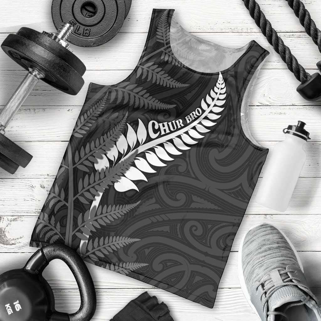 Personalised New Zealand Chur Bro Men Tank Top Maori Koru With Silver Fern