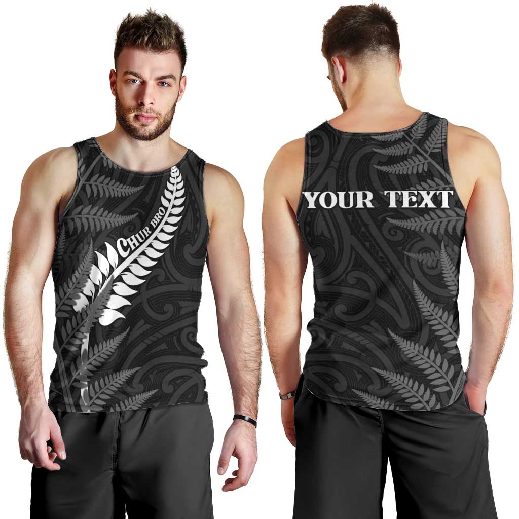 Personalised New Zealand Chur Bro Men Tank Top Maori Koru With Silver Fern