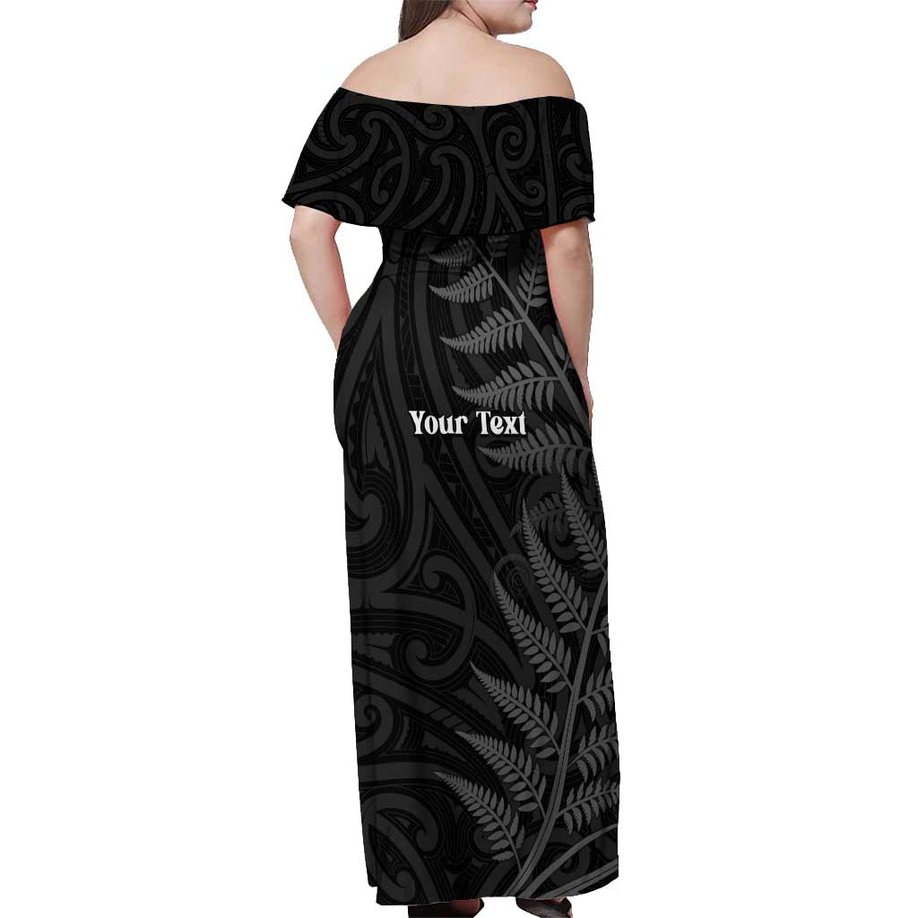 Personalised New Zealand Chur Bro Off Shoulder Maxi Dress Maori Koru With Silver Fern LT05 - Polynesian Pride