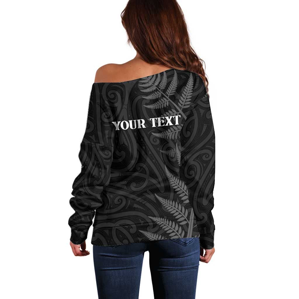 Personalised New Zealand Chur Bro Off Shoulder Sweater Maori Koru With Silver Fern