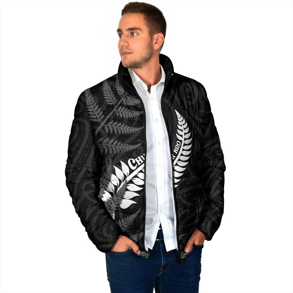 Personalised New Zealand Chur Bro Padded Jacket Maori Koru With Silver Fern