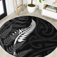 New Zealand Chur Bro Round Carpet Maori Koru With Silver Fern LT05 Black - Polynesian Pride