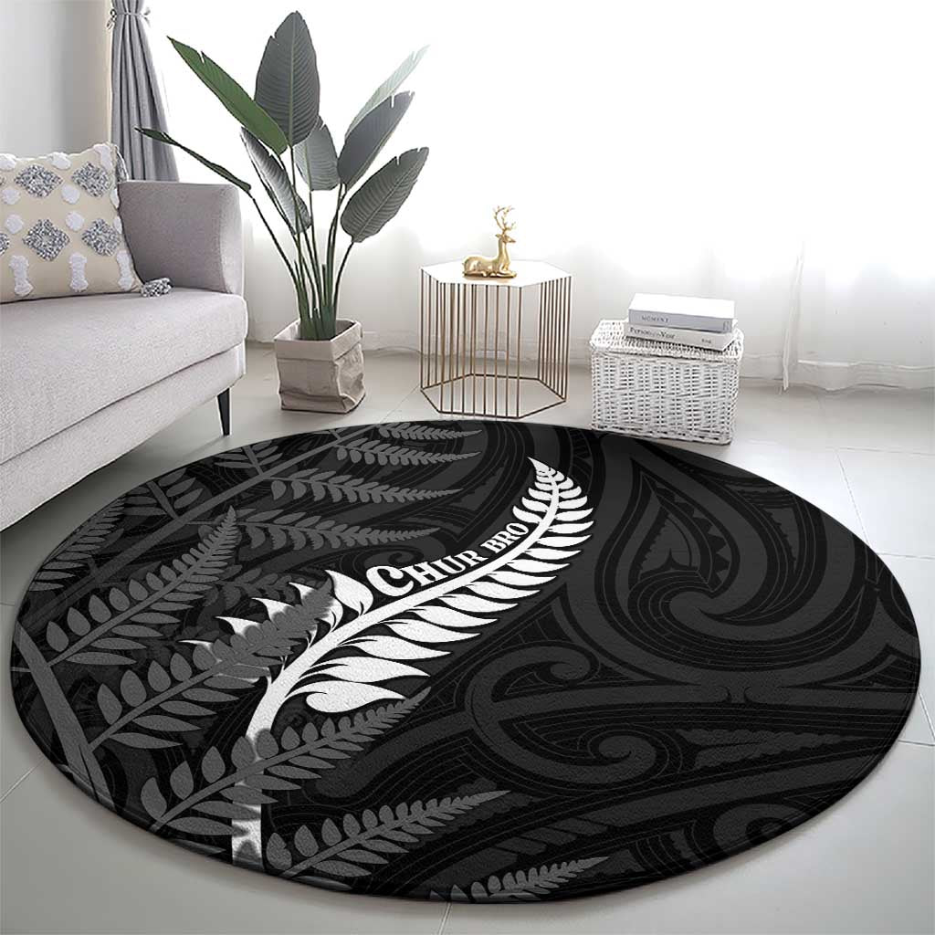New Zealand Chur Bro Round Carpet Maori Koru With Silver Fern LT05 - Polynesian Pride