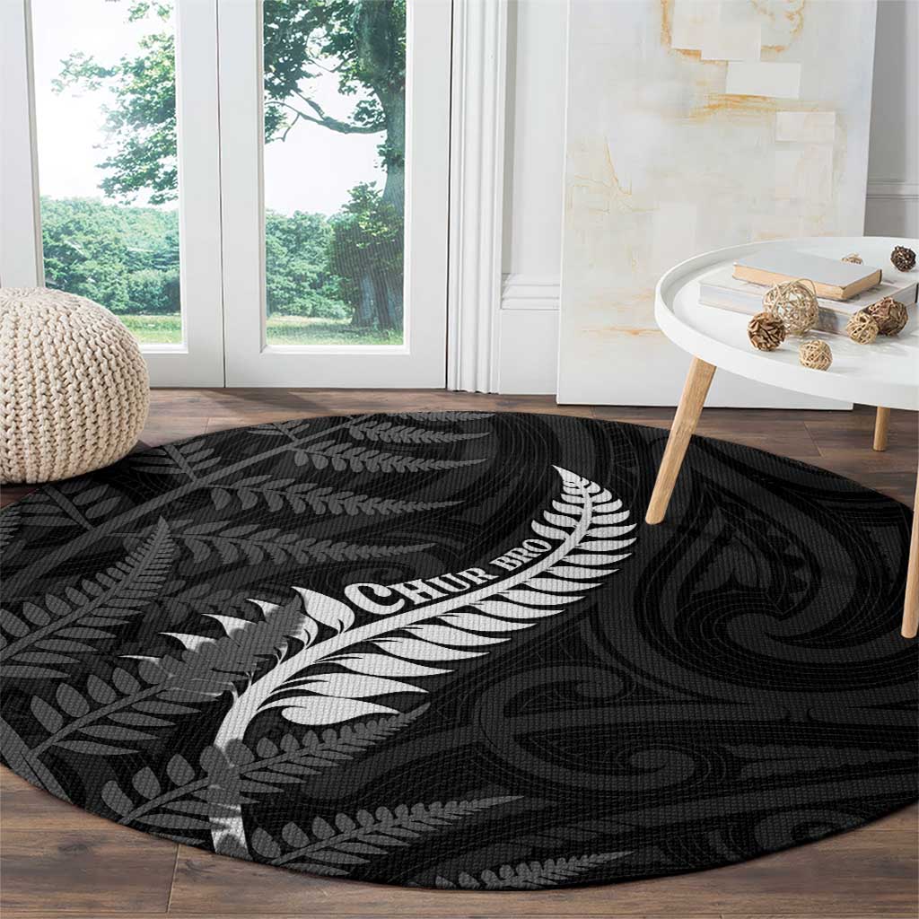 New Zealand Chur Bro Round Carpet Maori Koru With Silver Fern LT05 - Polynesian Pride