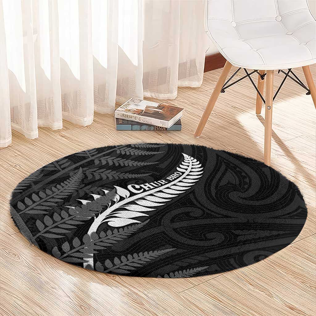 New Zealand Chur Bro Round Carpet Maori Koru With Silver Fern LT05 - Polynesian Pride