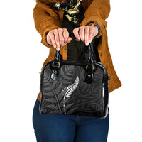 New Zealand Chur Bro Shoulder Handbag Maori Koru With Silver Fern LT05 One Size Black - Polynesian Pride