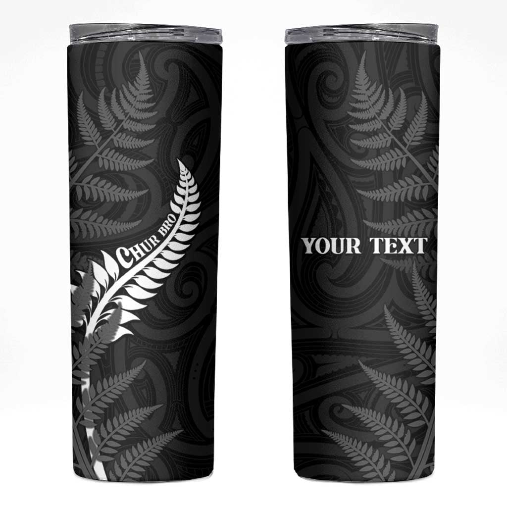 Personalised New Zealand Chur Bro Skinny Tumbler Maori Koru With Silver Fern