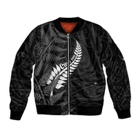 Personalised New Zealand Chur Bro Sleeve Zip Bomber Jacket Maori Koru With Silver Fern