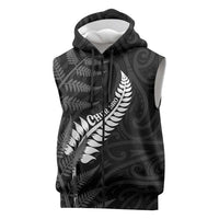 Personalised New Zealand Chur Bro Sleeveless Zip Hoodie Maori Koru With Silver Fern LT05 Black - Polynesian Pride
