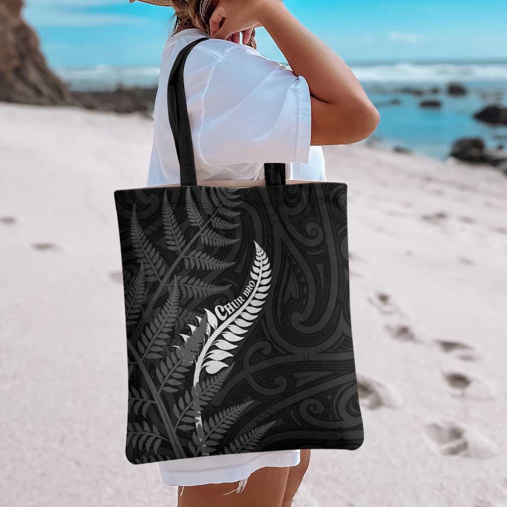 New Zealand Chur Bro Tote Bag Maori Koru With Silver Fern