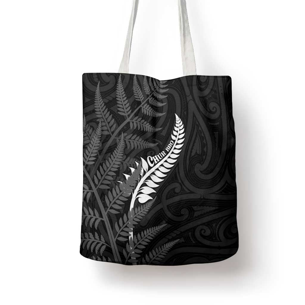 New Zealand Chur Bro Tote Bag Maori Koru With Silver Fern